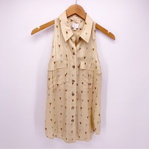 Anthropologie 9 hi5 stcl Women's 00 100% Silk Heart Button Up Tank Top C7